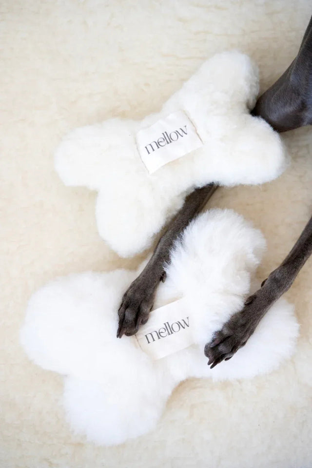 Natural Sheepskin Dog Toy - Bone - White-0